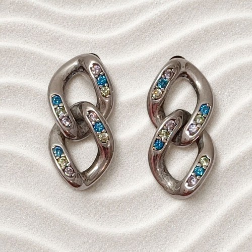 Silver 925 earrings with zircon stones new, multicolor