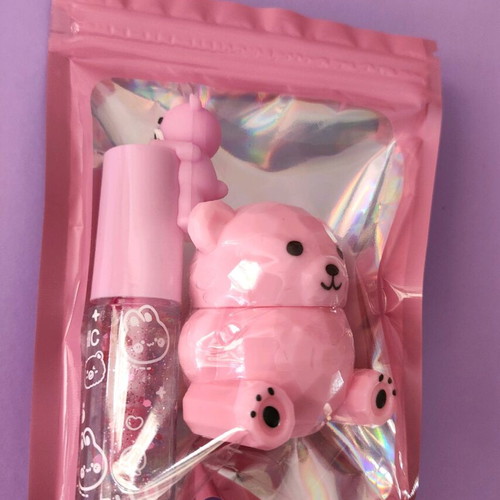 Pink set glitter lip gloss bears new