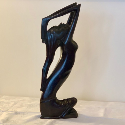 Carved Female Figurine 90s Handmade Dark Brown Bone Thailand