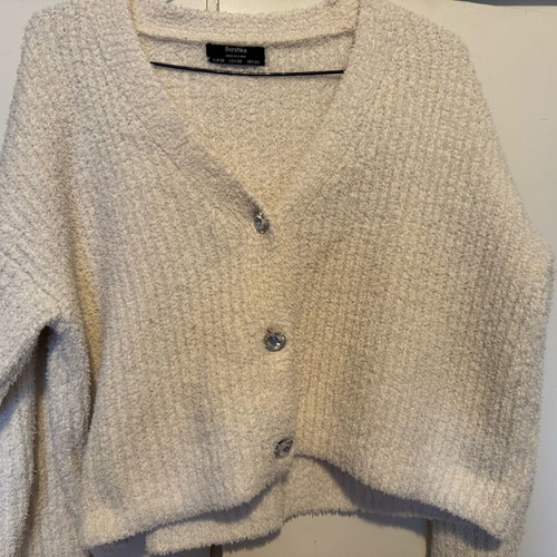 Bershka women's knitted cardigan like new, white