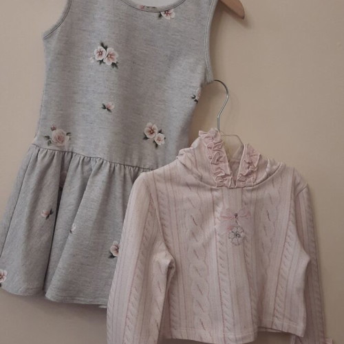 Double girls' dress like new, grey with pink