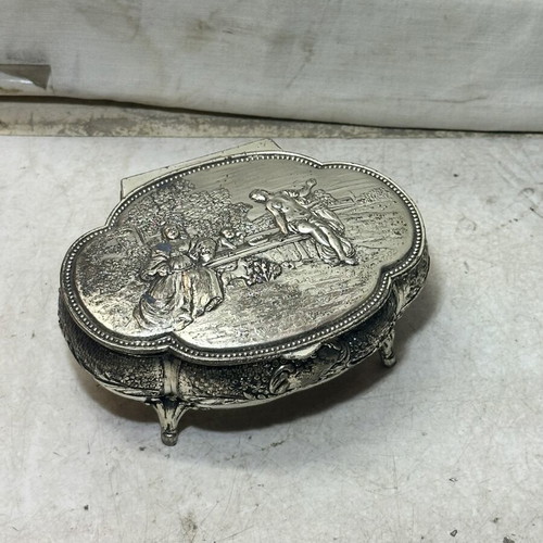 Vintage decorative embossed silver jewelry box used