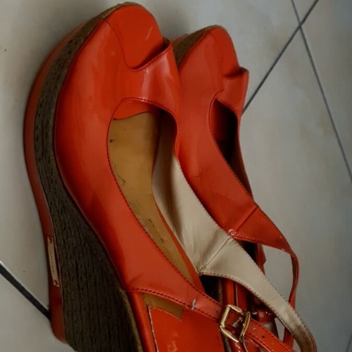 Mark Milan leather platform shoes used, coral, size 41