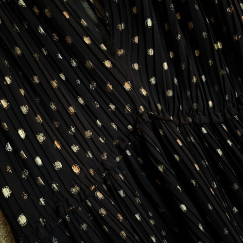 Zara dress black with gold polka dots, pleated, new, size XS