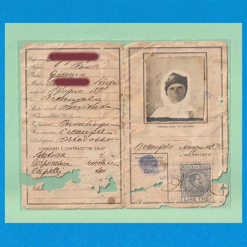 Italian Identity Document 1929 used, woman from Archangelos Rhodes