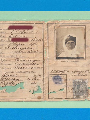 Ιταλική ταυτότητα 1929 μεταχειρισμένη, γυναίκα από Αρχάγγελο Ρόδου