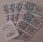 Vintage Laiko Lacheio lottery tickets set with toll receipt