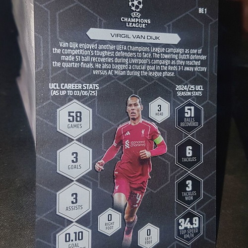 Virgil Van Dijk Black Edge Edition Topps Match Attax 2026 card like new