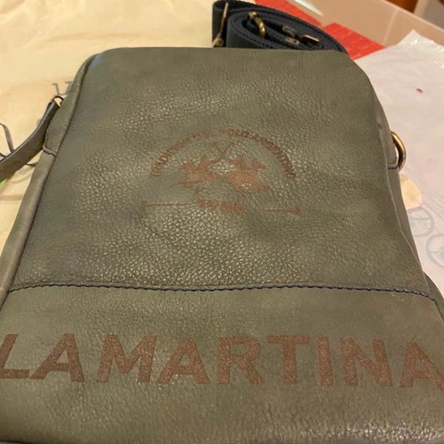 La Martina Esteban S men's leather crossbody bag like new, blue and brown
