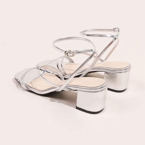 Silver sandals with thick 5cm heel new for size 39.5-40