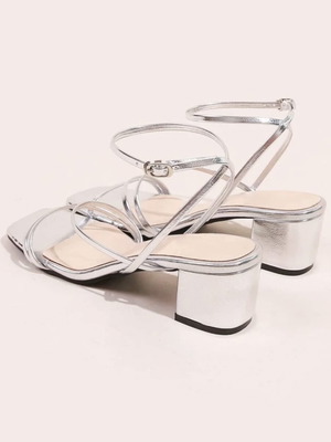 Silver sandals with thick 5cm heel new for size 39.5-40