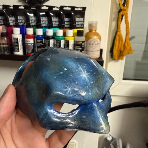 Galaxy Handmade Mask with Airbrush Art and Liquid Glass like new