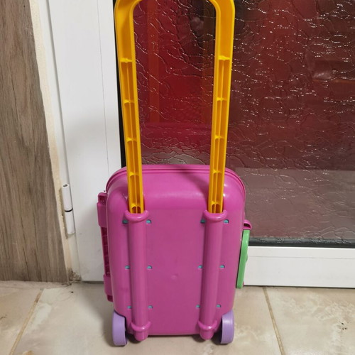 Children's plastic toy suitcase with wheels and unicorn picture used