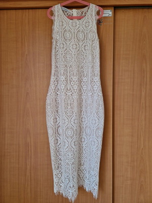 Enzzo midi dress white lace with nude lining like new, Medium