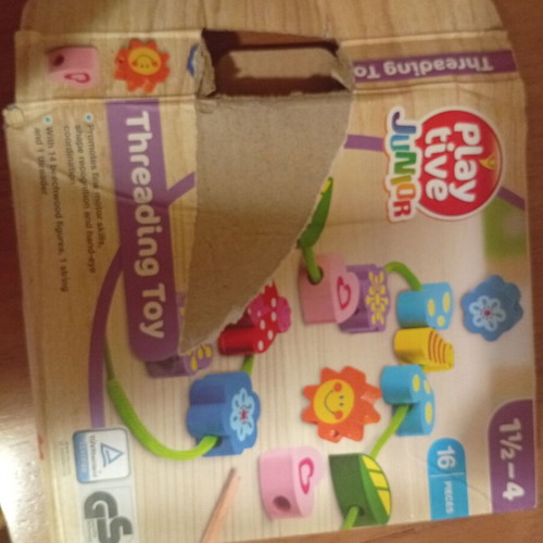 Wooden toy with figures and cord used, ages 1.5 to 4