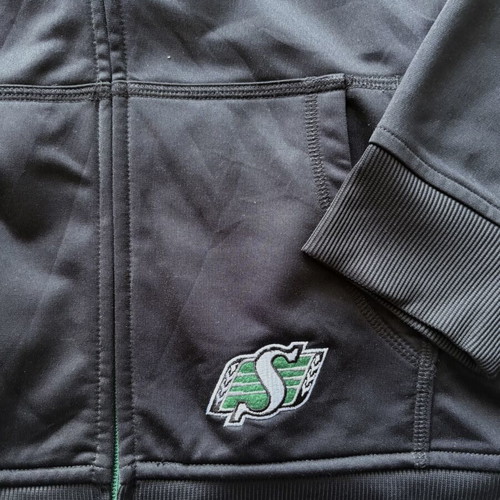 Reebok Saskatchewan Roughriders football zip-up jacket, black and green, XL