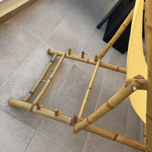 Folding chair sunlounger from natural bamboo with yellow fabric seat, like new