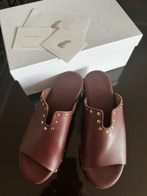 Ancient Greek Sandals leather clogs, brown, size 38