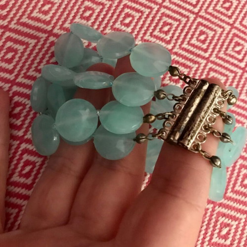 Antique bracelet from the 50s like new, semi-transparent aquamarine tone