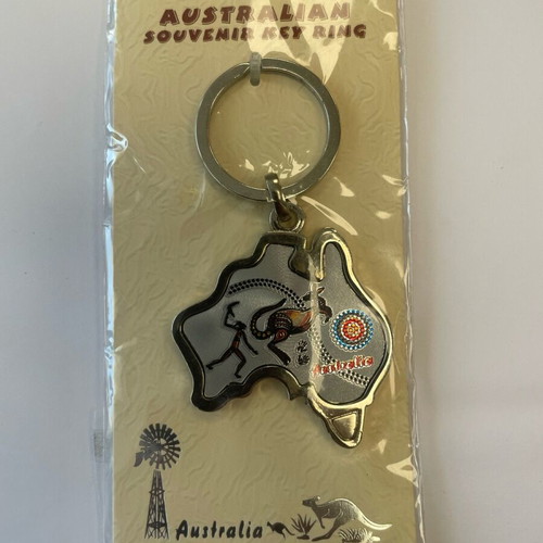 Authentic Australian keychain new with Aboriginal art design silver