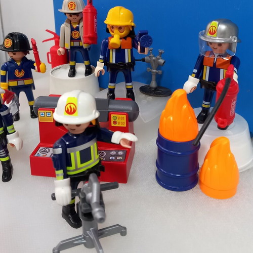 Playmobil Firefighters set in case used, missing one clip