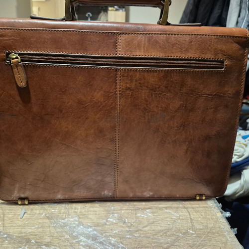 Vera Pelle leather briefcase new, brown