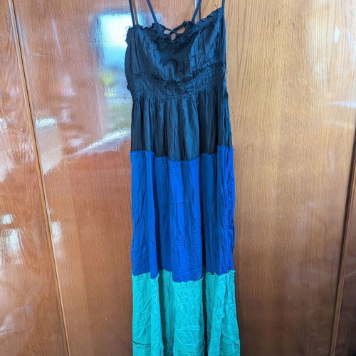 MyT dress medium blue and black new with straps and back ties