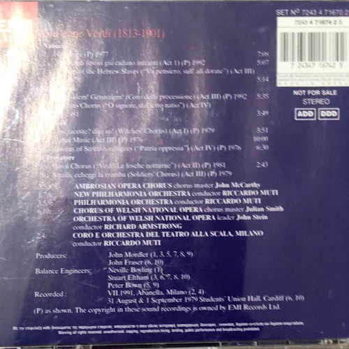 Verdi Overtures & Choruses I CD unused, classical