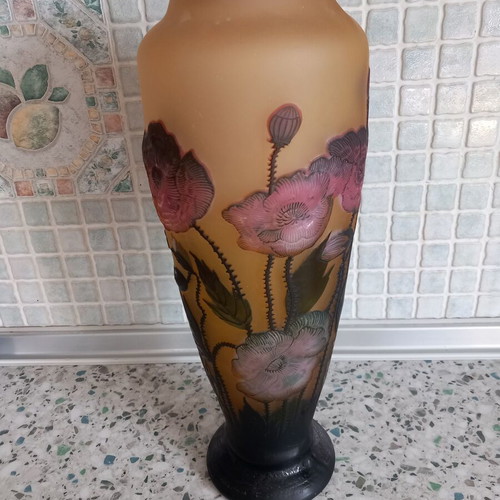 Galle vase handmade with embossed decoration, height 40 cm