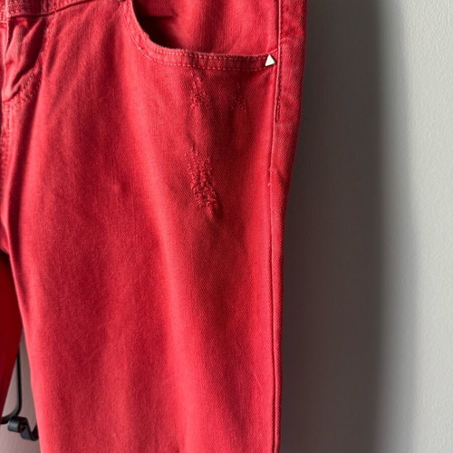 Denim Pull&Bear pants used, red, low waist, elastic fabric