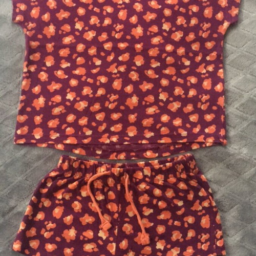 Girls' summer pajamas used, size 122/128cm, purple-orange