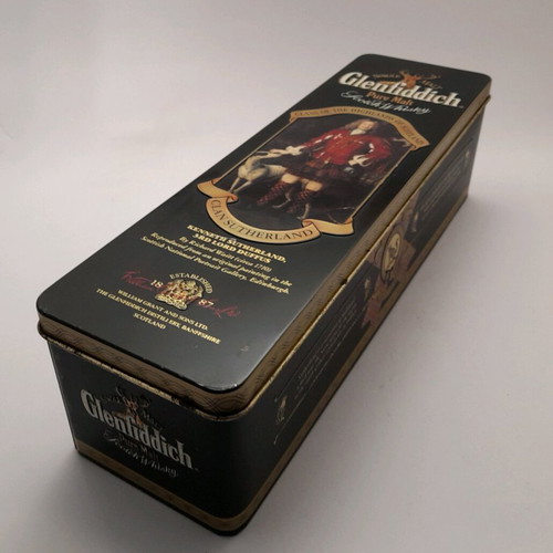 Collectible Glenfiddich Pure Malt metal tin box Clans of the Highlands Clan Sutherland like new