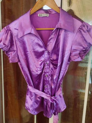 Purple women's shirt used, short sleeve, size Small, Mari Collection