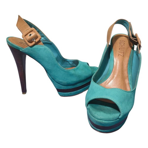 Schutz sandals used, size 37, turquoise with leather sole and gift blouse