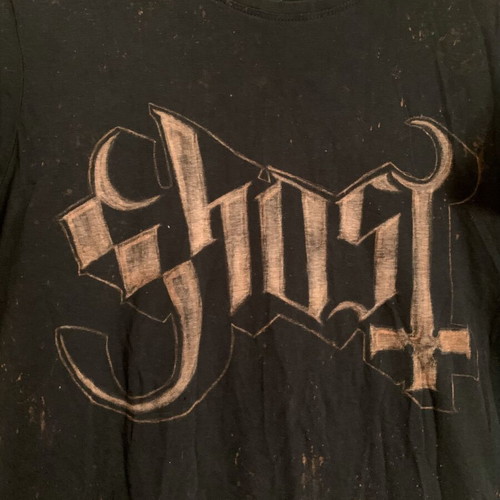 Handmade Ghost band t-shirt, black dyed, size L