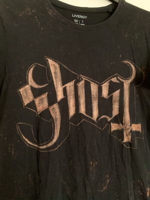 Handmade Ghost band t-shirt, black dyed, size L