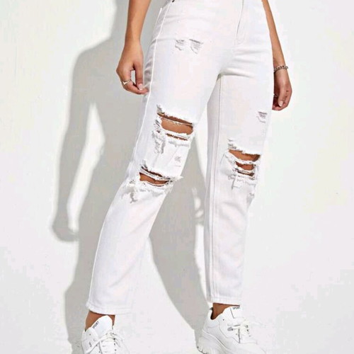 Mid-rise jeans used, white, size M