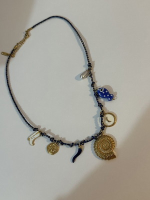 Blue summery necklace, stainless steel, gold and blue