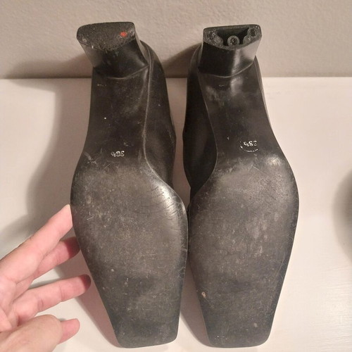 Handmade leather heels, black with red interior, size 38.5