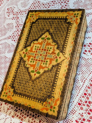 Vintage wooden box with handmade pyrography from 1970s