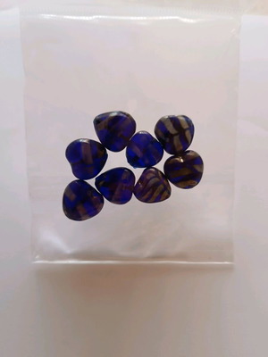 Glass heart beads blue, new, pack of 8 pieces