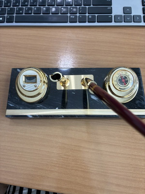 Vintage marble Quartz pen holder with two pens