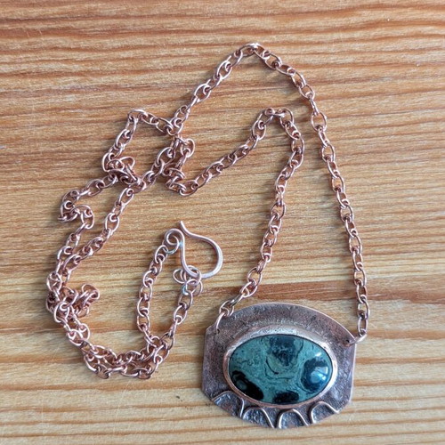 Handmade copper pendant with kambala jasper stone and chain