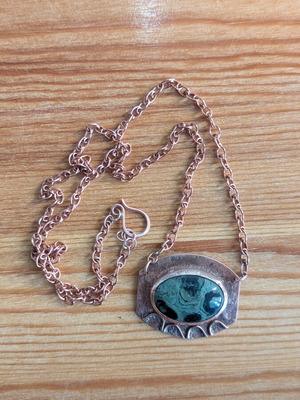 Handmade copper pendant with kambala jasper stone and chain