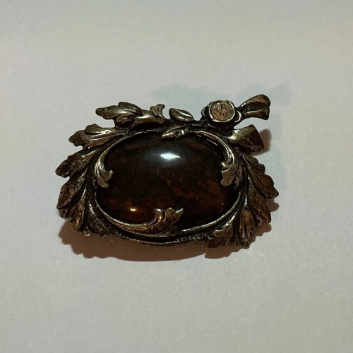 Vintage Sterling Silver 925 Brooch Pin with Natural Jasper Stone, used
