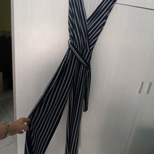 One-piece jumpsuit blue white medium like new with belt