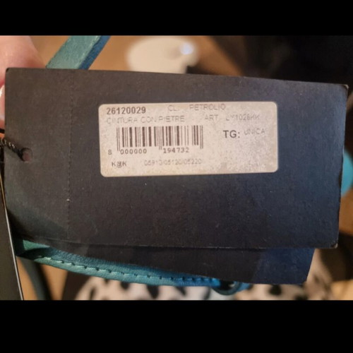 Leather belt with buckle turquoise, new, 85 cm
