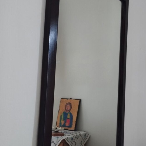 Vintage large wall mirror used with sturdy wooden frame 1.02x0.72m