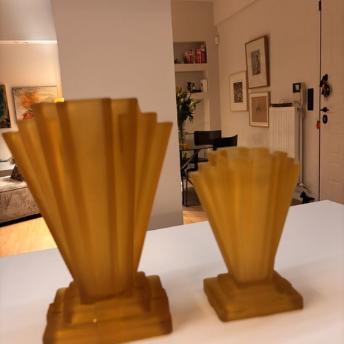 Art Deco vases set with frosted amber glass, like new
