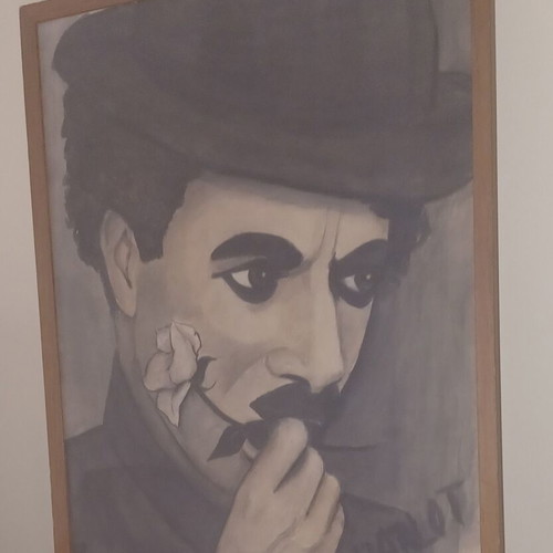 Charlie Chaplin painting like new, hand-painted with signature
